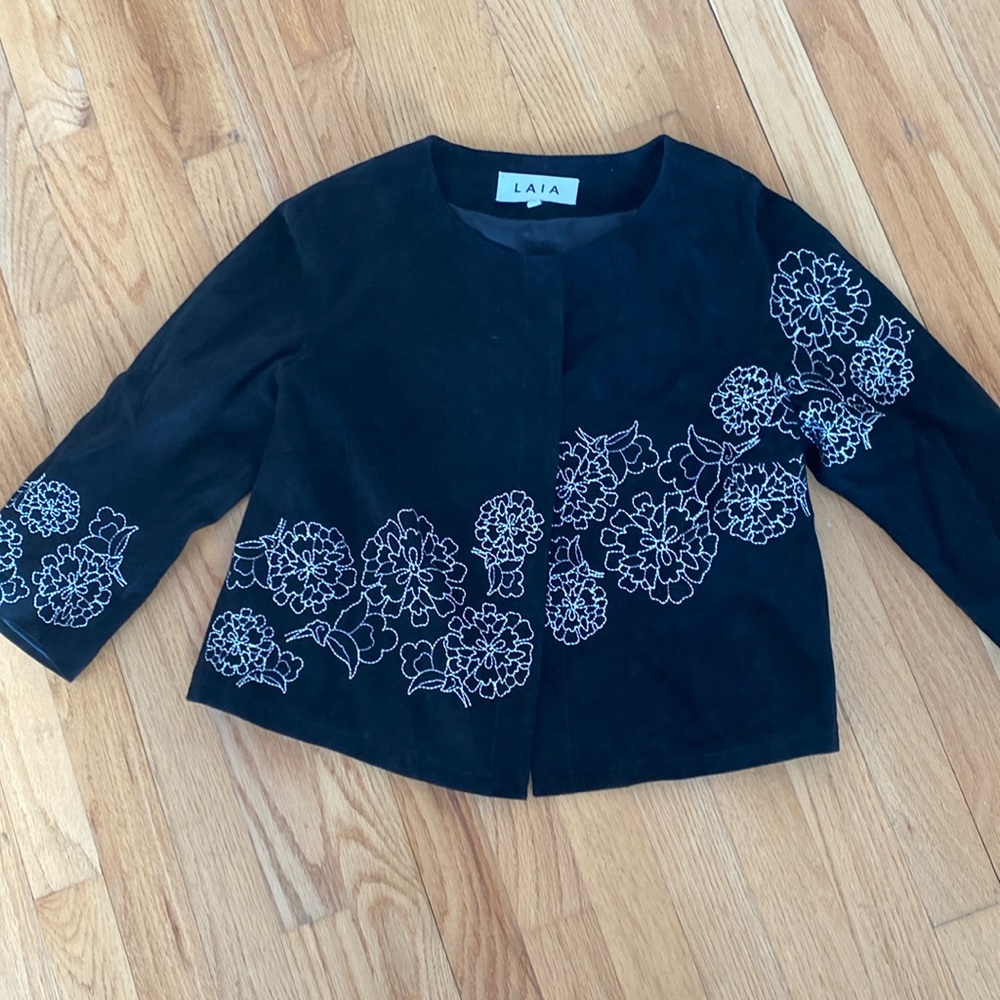 Brand new black embroidered suede short jacket Sz. S